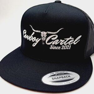 Retro 90s Vintage Style Cowboy Cartel Embroidered Flat bill Trucker Mesh Hat Cap